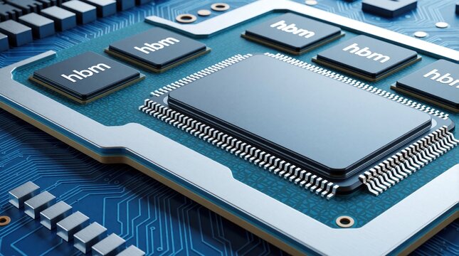 Highperformance computing processor with advanced hbm memory modules integrated on motherboard. Modern hardware technology enables fast data processing. Servergrade hardware components enhance