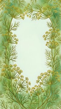 Botanical border frame with fennel or dill umbel flowers in soft