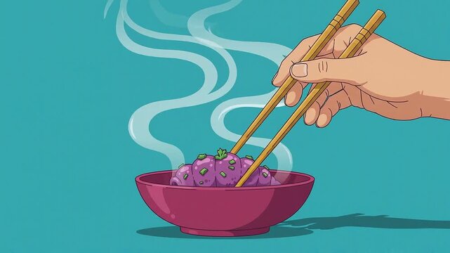 Steam rises from a steaming bowl