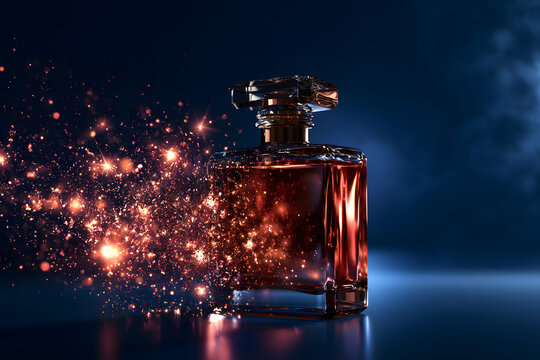 Perfume Bottle Dissolving Into Surreal Cosmic Sparks