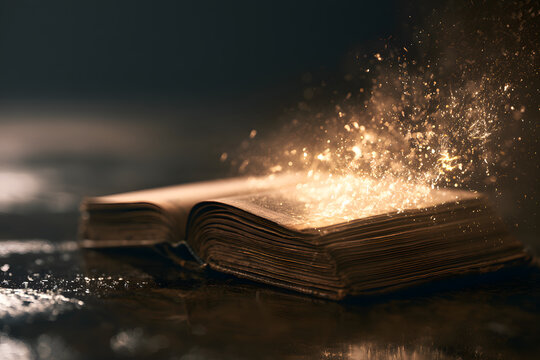 Antique Book Dissolving Into Dynamic Golden Sparks