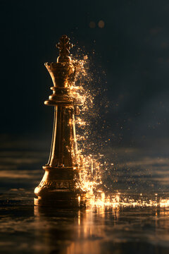 Chess King Dissolving Into Golden Liquid Light