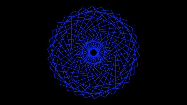 Abstract blue spirograph geometric pattern on black background