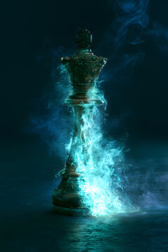 Chess King Dissolving Into Teal Magical Glow