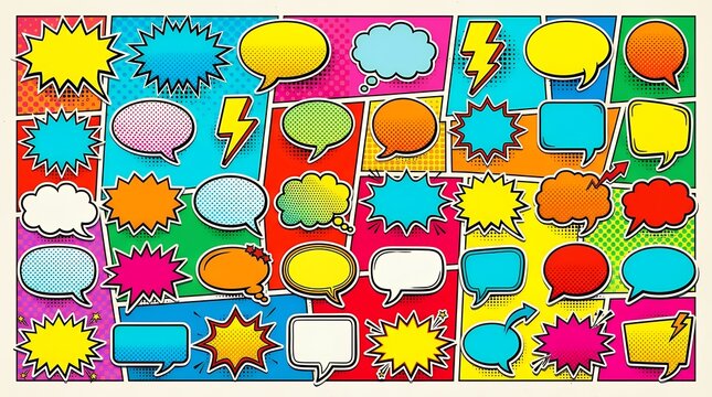 Colorful Pop Art Style Comic Book Speech Bubble Frames and Elementsspeech bubble pop art comic comic booktemplates collection colorful retro vintagebanner frame element design talk