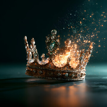 Royal Crown Dissolving Into Golden Light Particles