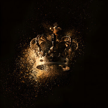 Gold Crown Disintegrating Into Dark Dust Particles