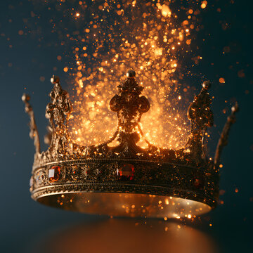 Ornate Crown Dissolving Into Sparkling Gold Fountain