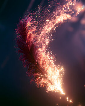 Feather Dissolving Into Fire and Sparks