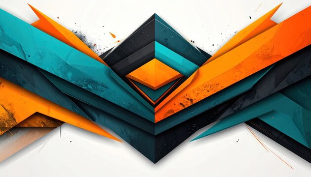 Modern abstract sharp geometric shapes in orange and teal colors