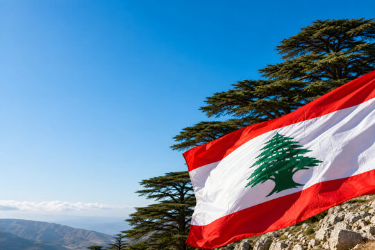 Lebanon historic heritage lebanese flag waving ancient cedars forest