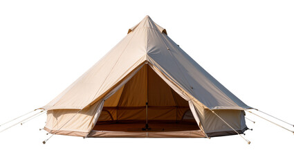 Beige canvas bell tent with open entrance, isolated on transparent background © Aliona
