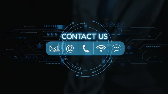 Innovative contact interface featuring email, phone, and chat icons set against a dynamic digital background. Perfect for modern business communication and engagement solutions. Qubit