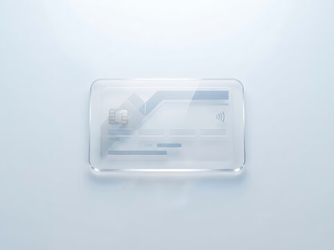 Modern contactless credit card on white surface with subtle shadow and transparent effect