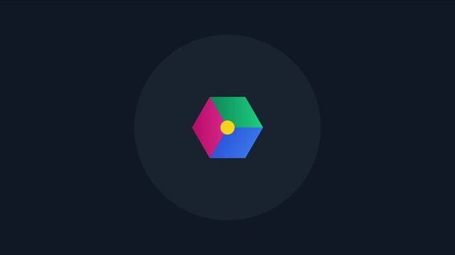 Rotating colorful 3 d cube animation on dark 4k background, for modern tech, branding and digital interface