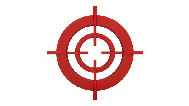 Red crosshair reticle symbol, isolated on transparent background
