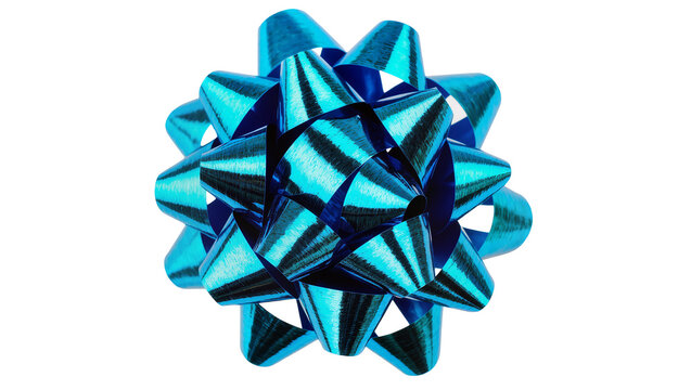 Shiny metallic blue gift bow isolated on transparent background