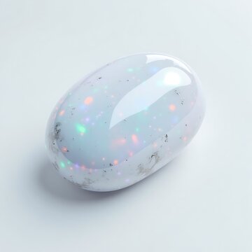 Polished white opal stone with delicate rainbow reflections