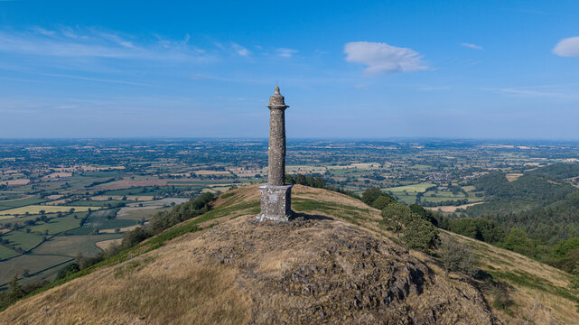 Aerial View of Rodney's Pillar Overlooking the Shropshire and Welsh Countryside, UK
