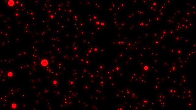 Abstract red glowing particles floating in deep dark space motion background for digital media design.