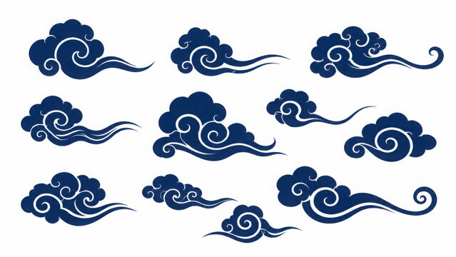 traditional chinese cloud set calligraphy blue china asian traditional illustrations decorations element vector design for background and wallpaper