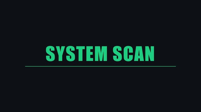 System scan digital interface animation with green text overlay for technology and cybersecurity concepts 4k