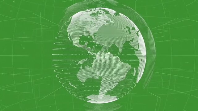 Glowing digital dot matrix globe rotating on dark background