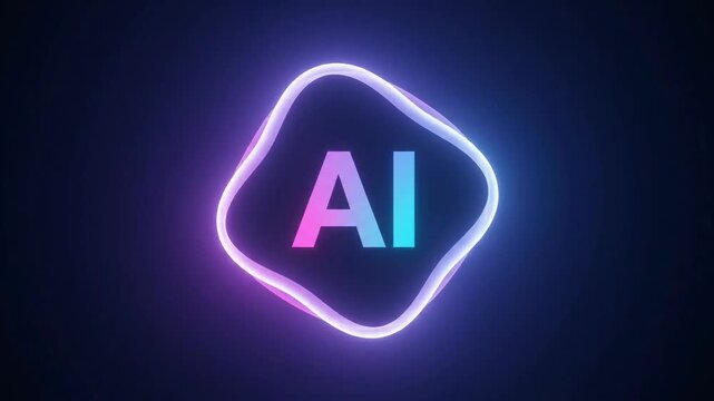 Glowing neon ring framing a digital artificial intelligence head