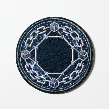 Blockchain Technology Concept Embroidered on a Glittery Denim Patch