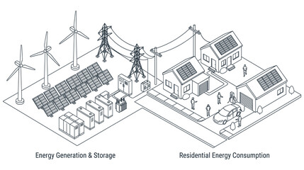 Fototapeta premium Isometric solar wind energy power system grid infographic.