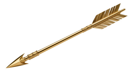 Ornate golden arrow with sharp point and fletching, isolated on transparent background © Sorin
