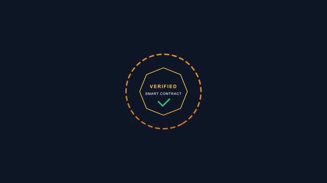 Verified smart contract digital badge animation for blockchain technology and cryptocurrency security systems 4k