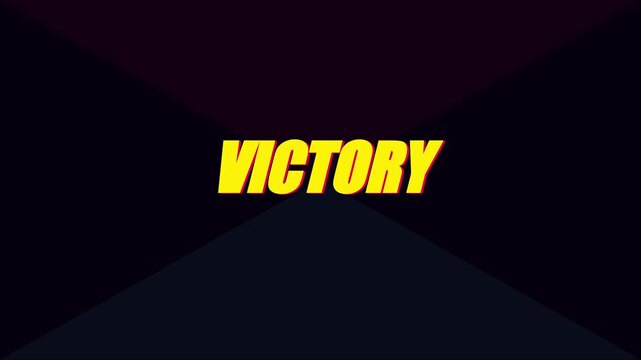 Victory text animation on dark 4k background, for success and, achievement concepts, winner motivation