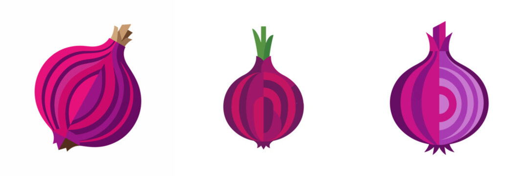 Geometric red onion vector illustration set isolated on white background