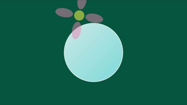 Abstract motion with floating geometric shapes and soft pastel circles on dark green animation 4k background