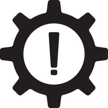 Attention symbol within a gear illustration