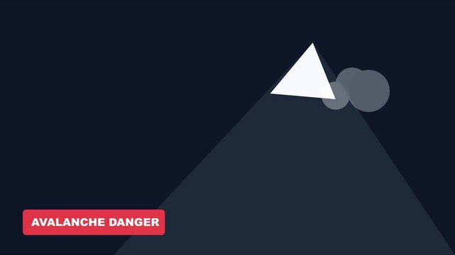 Avalanche danger warning animation: minimalist mountain peak with snow slide alert motion 4k