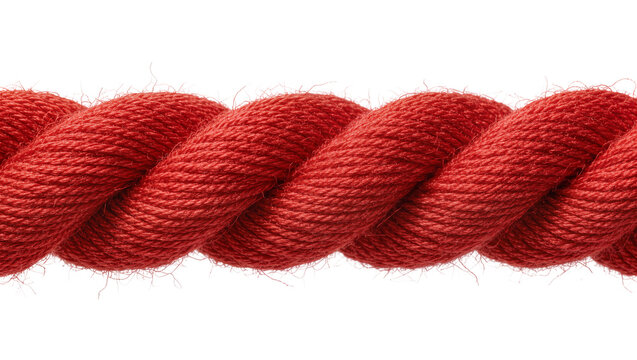 Thick red twisted rope detailed texture, isolated on transparent background