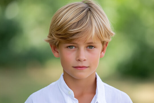 Young boy posing for portrait, showcasing innocence, youth, and childhood, standing confidently with a soft background