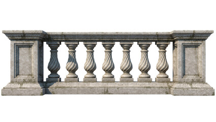 Fototapeta premium Ornate stone balustrade with twisted balusters, isolated on transparent background