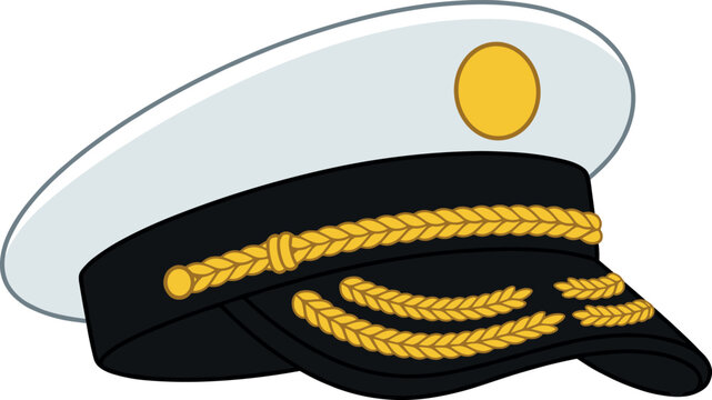 Captain Hat Vector Illustration with Golden Embroidery and Badge for Marine Sailor Nautical Theme Graphic Design Elements and Logos