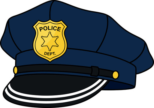 Cartoon Police Officer Hat Vector Illustration with Yellow Star Badge for Law Enforcement Cop Security Guard and Authority Graphic Logo Designs