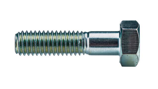Hex head bolt with threaded shaft, isolated on transparent background