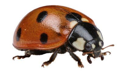 Orange ladybug with black spots, isolated on transparent background © Maria