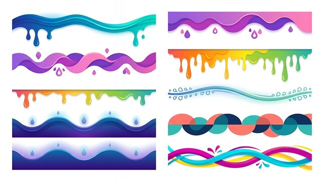 Colorful Web Section Divider Collection Featuring Wavy Lines Drips and Drops for Website Header and Footer Designs separator header divider section shape color headline element footer website app
