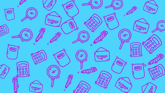 A fun and vibrant animated background featuring hand-drawn doodles of school supplies like notebooks, calculators, pens, and magnifying glasses. Perfect for educational content, back-to-school.