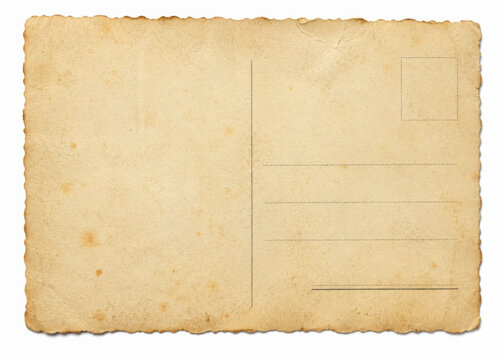 Old postcard texture with with figured edges. Retro vignette photo frame texture isolated.
