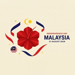 Fototapeta premium Malaysia Independence Day Banner With Geometric Hibiscus Flower
