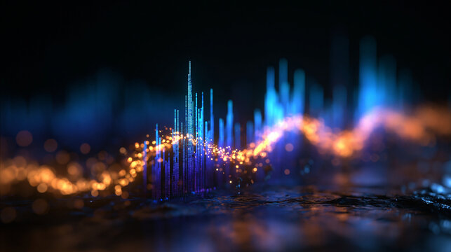Abstract Big Data Visualization Wave with Glowing Particles