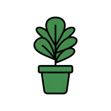 Minimalist green potted fiddle leaf fig houseplant vector icon isolated on white background with flat vector illustration